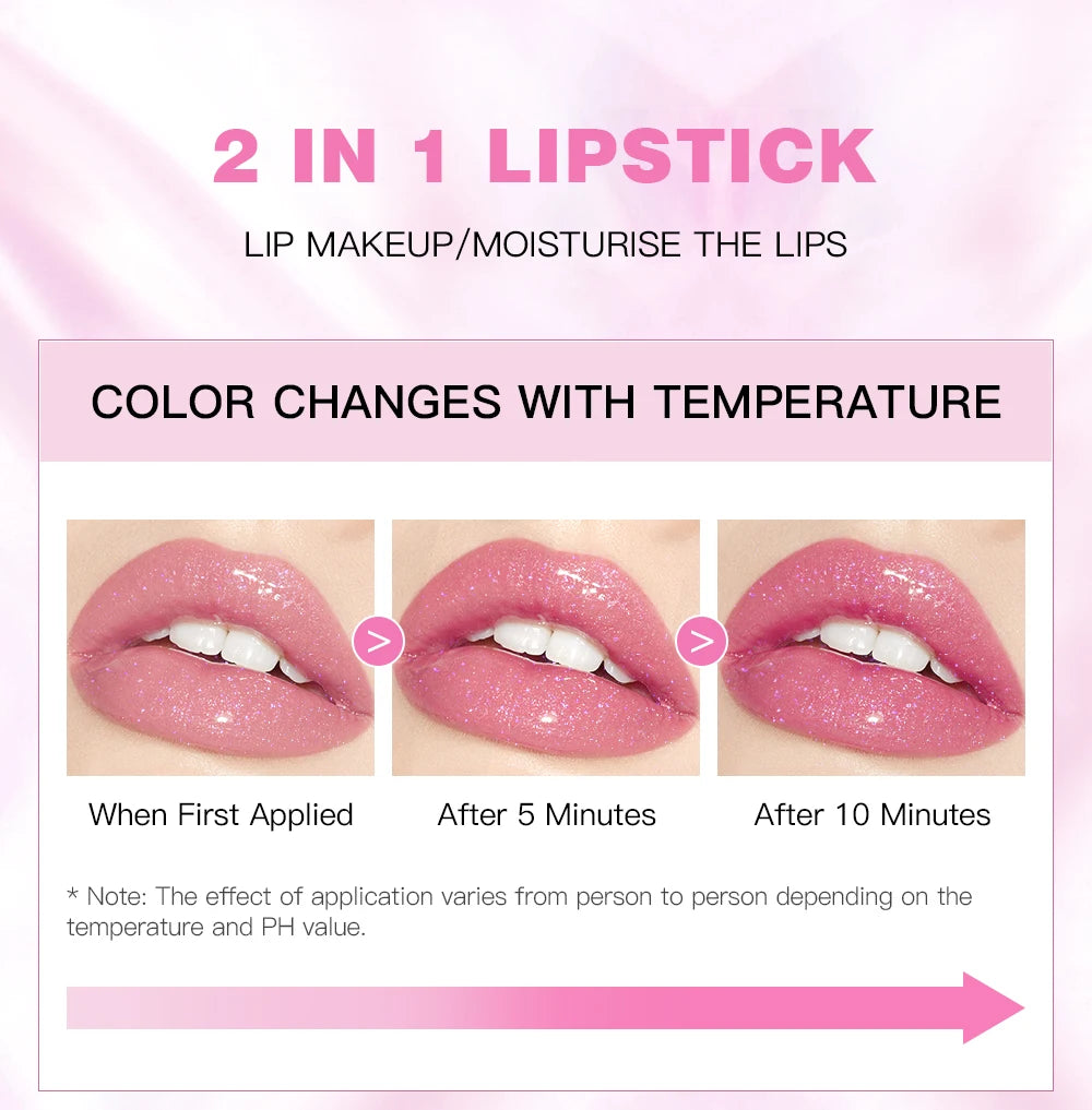 QIBEST Glitter Lipstick Lip Balm Color Change