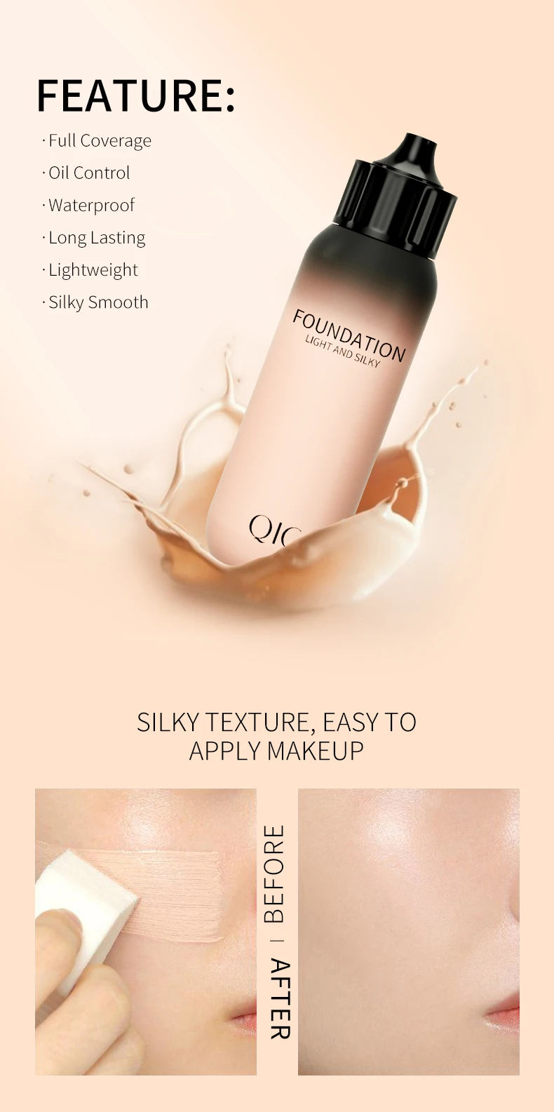 30ml Liquid Foundation Cream Waterproof Oil-control Cover Acne Base Cream