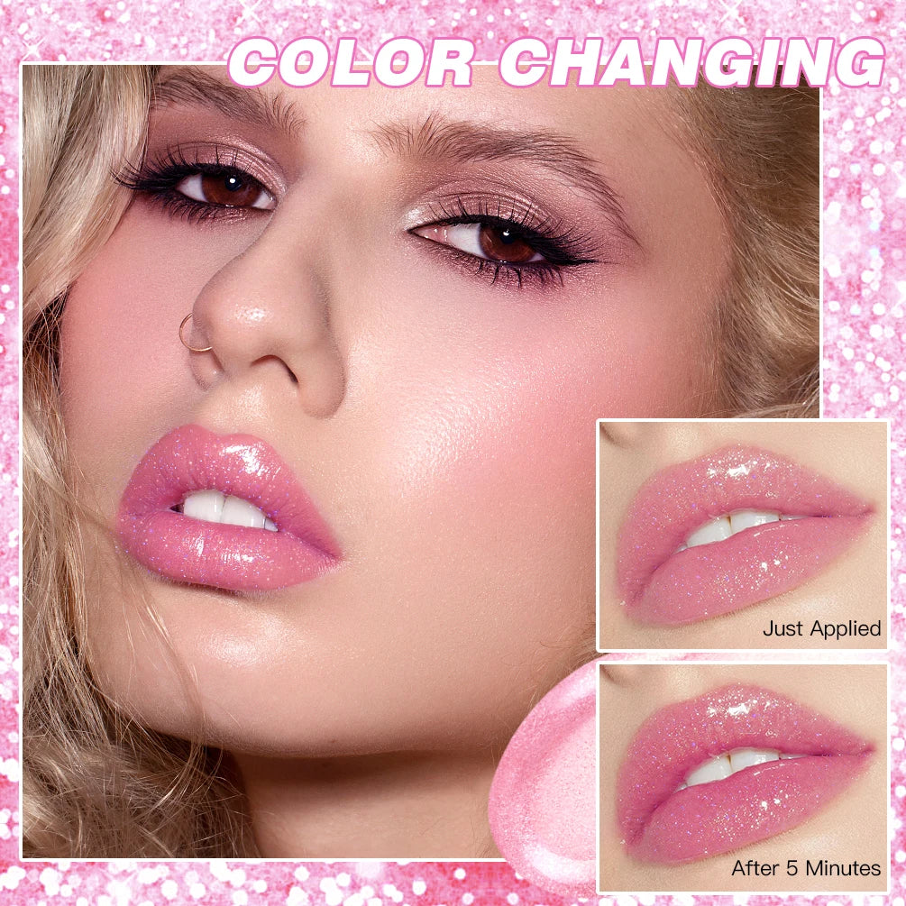 QIBEST Glitter Lipstick Lip Balm Color Change