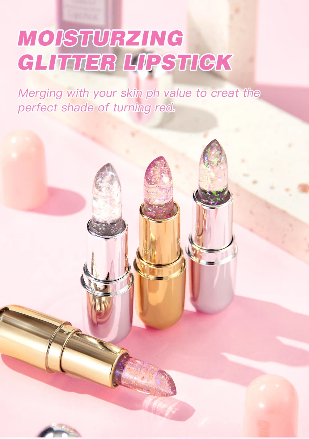 QIBEST Glitter Lipstick Lip Balm Color Change