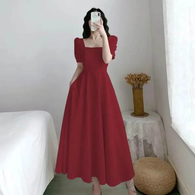 Slim Fit Women White Dress Bubble Sleeve