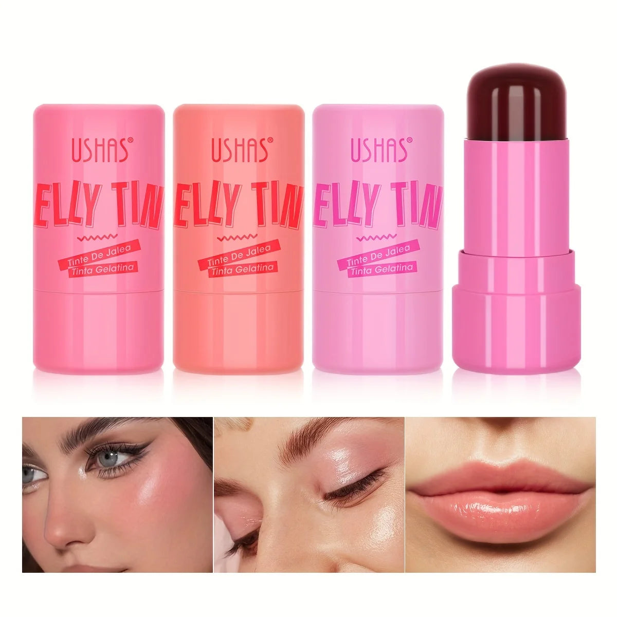 4 Colors Jelly Blush Stick Lip Balm Eyeshadow 3-in-1