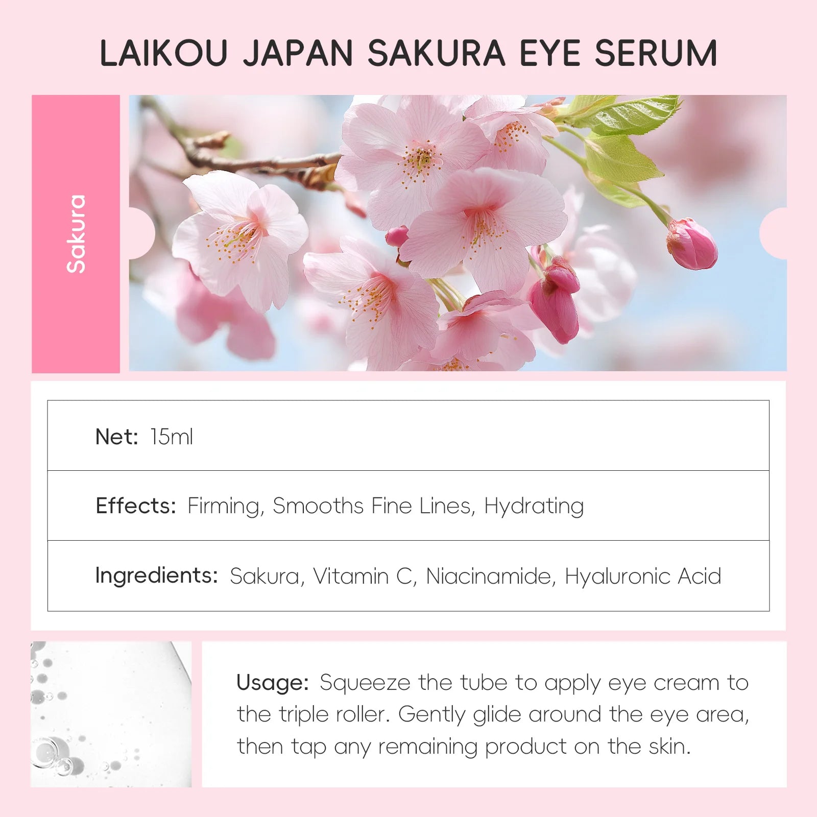 LAIKOU Sakura Eye Serum Roller Massage