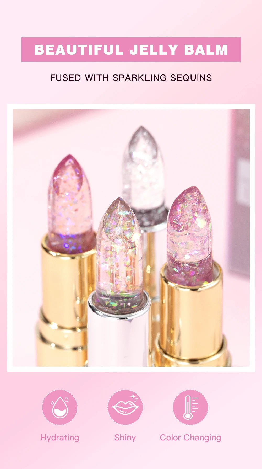 QIBEST Glitter Lipstick Lip Balm Color Change