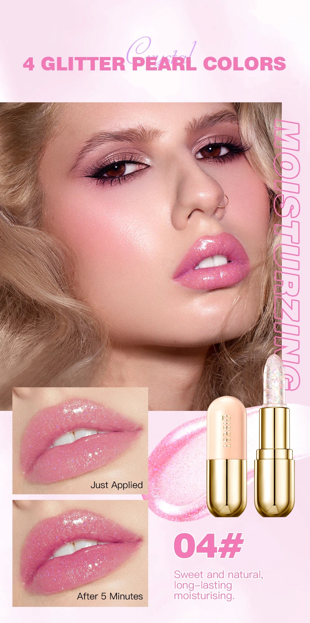QIBEST Glitter Lipstick Lip Balm Color Change