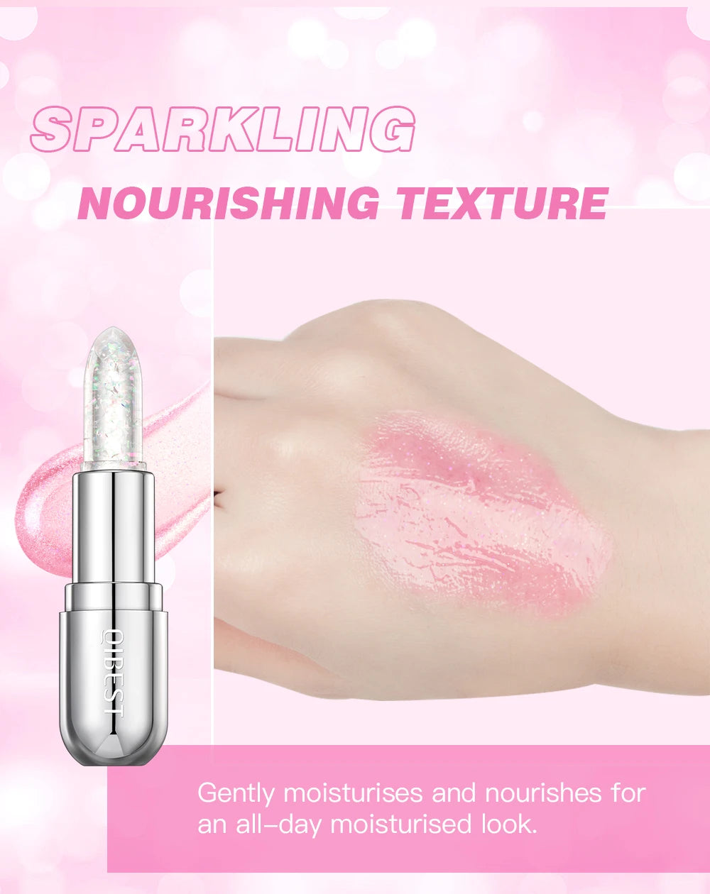 QIBEST Glitter Lipstick Lip Balm Color Change