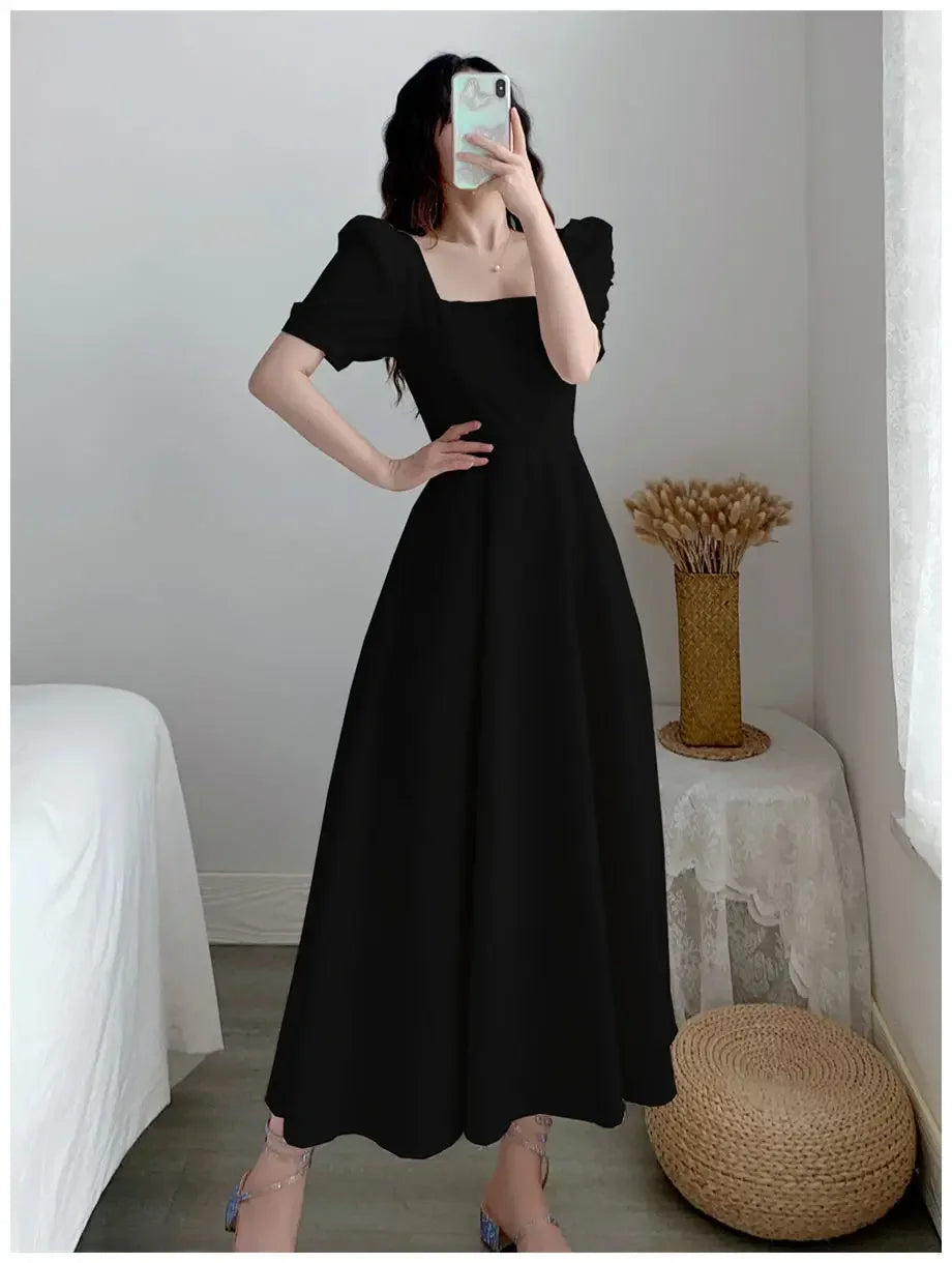 Slim Fit Women White Dress Bubble Sleeve