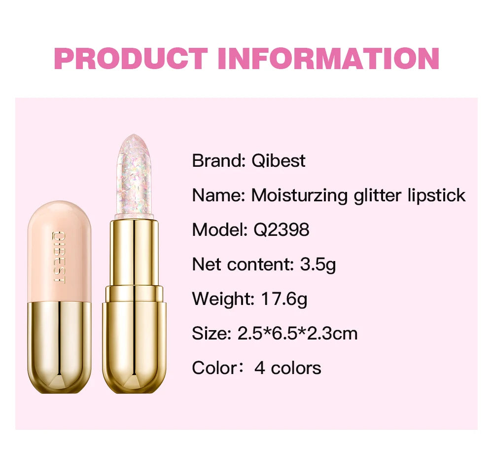 QIBEST Glitter Lipstick Lip Balm Color Change