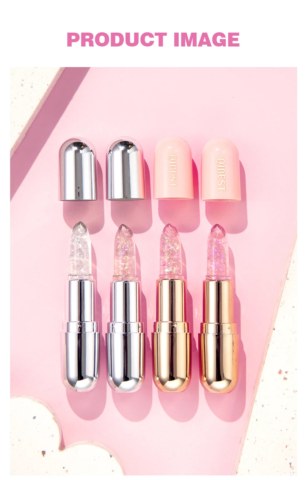 QIBEST Glitter Lipstick Lip Balm Color Change
