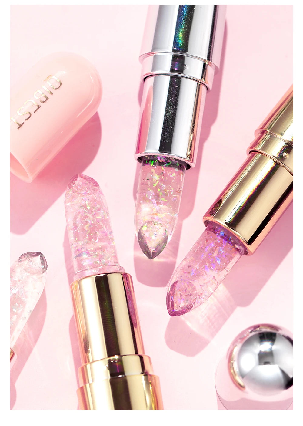 QIBEST Glitter Lipstick Lip Balm Color Change
