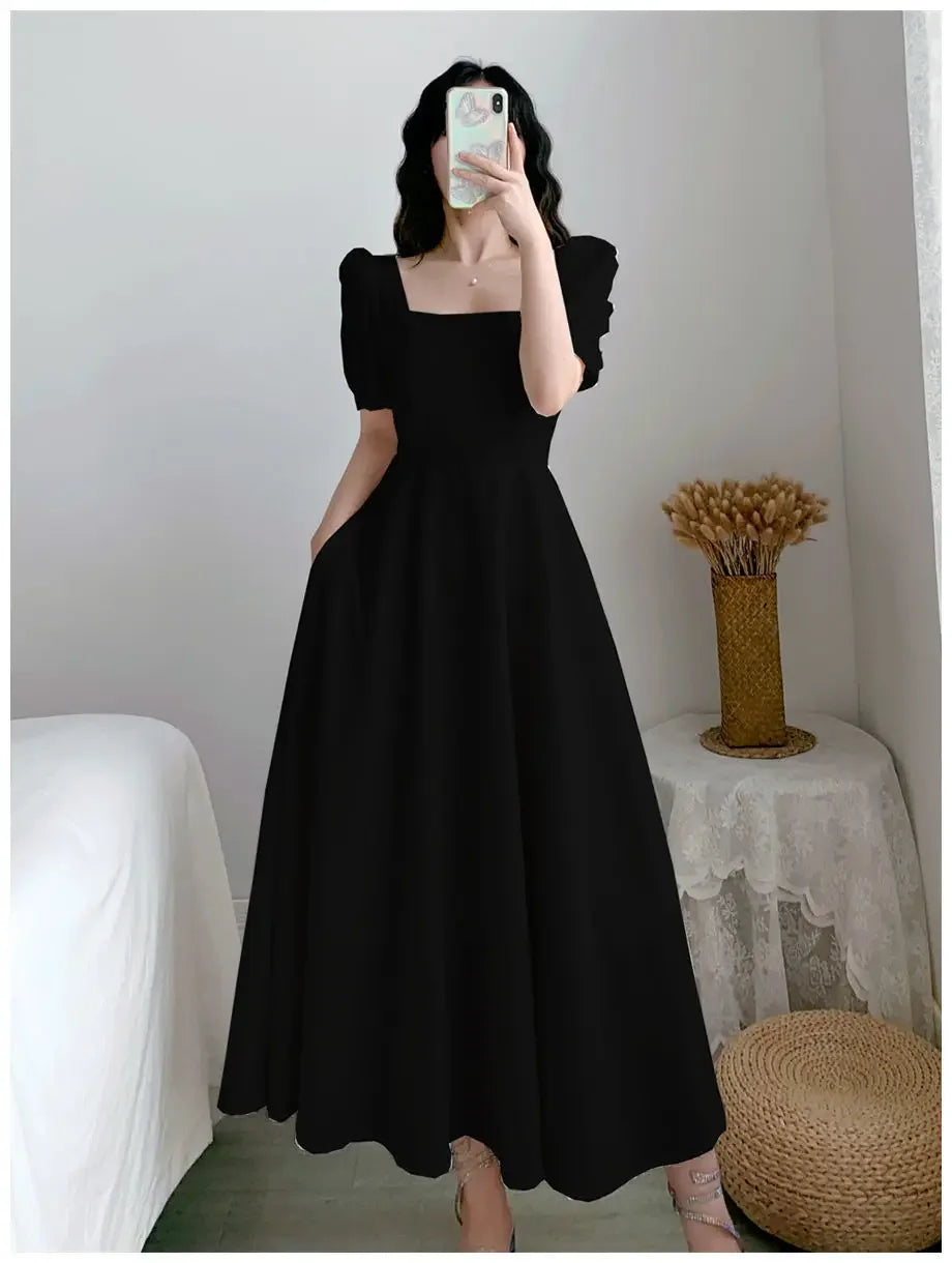 Slim Fit Women White Dress Bubble Sleeve