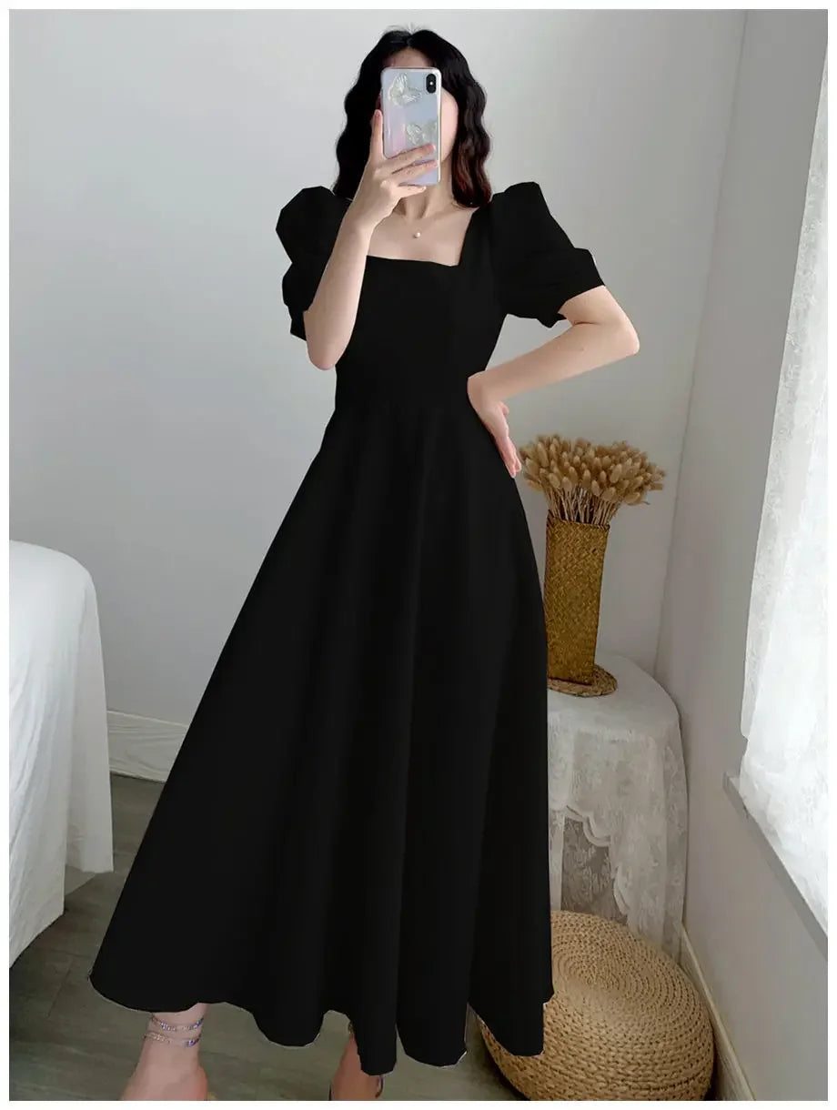 Slim Fit Women White Dress Bubble Sleeve