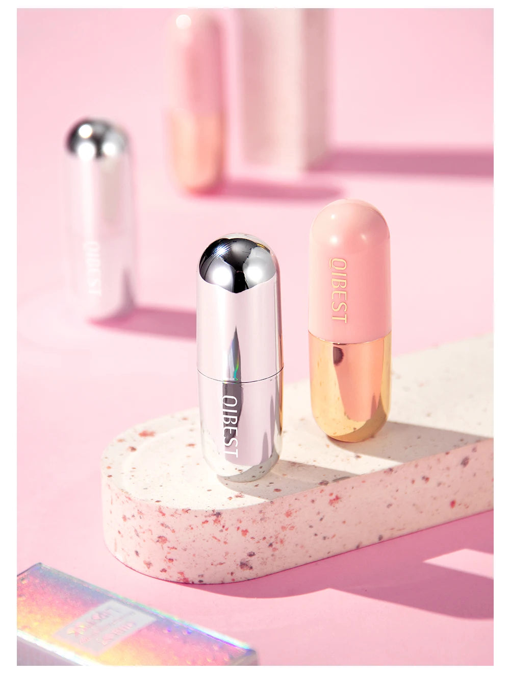 QIBEST Glitter Lipstick Lip Balm Color Change